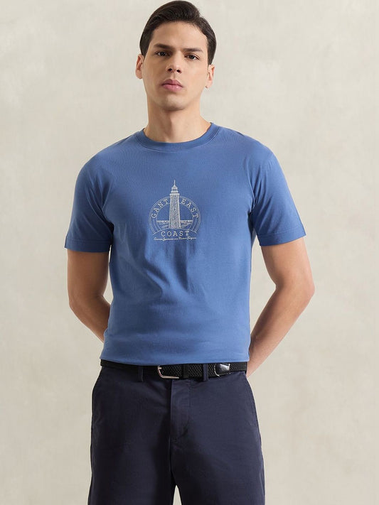 Gant Men Blue Printed Regular Fit T-Shirt