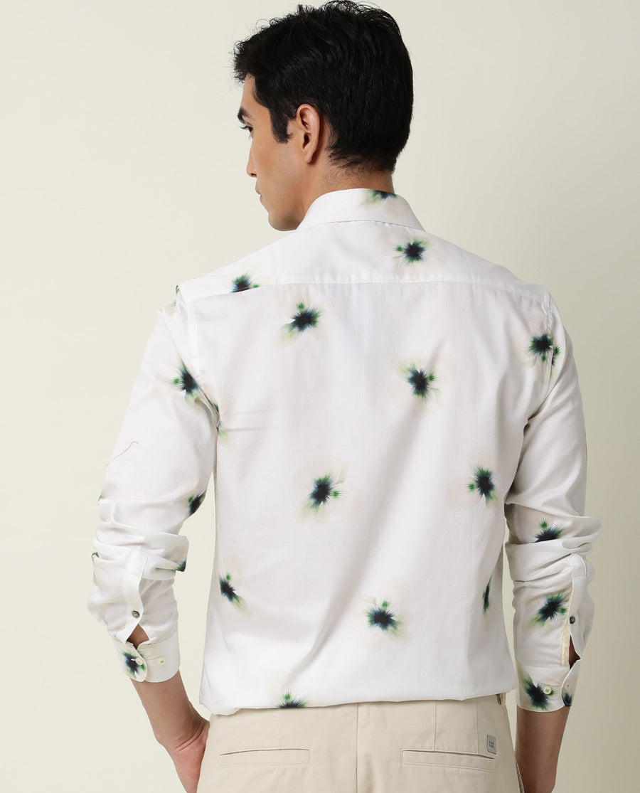 Rare Rabbit Men's Laccoss Off White Cotton Floral Print Regular Fit Full Sleeve Collared Shirt