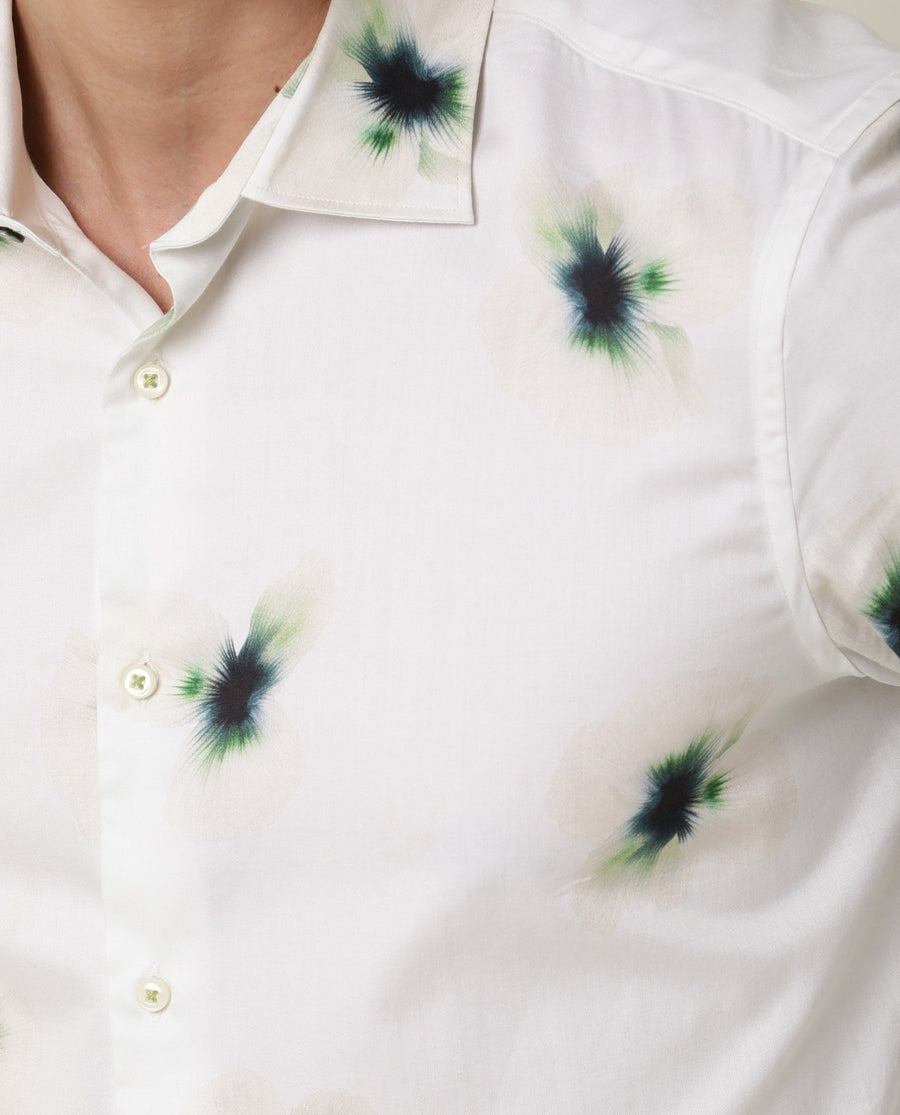 Rare Rabbit Men's Laccoss Off White Cotton Floral Print Regular Fit Full Sleeve Collared Shirt