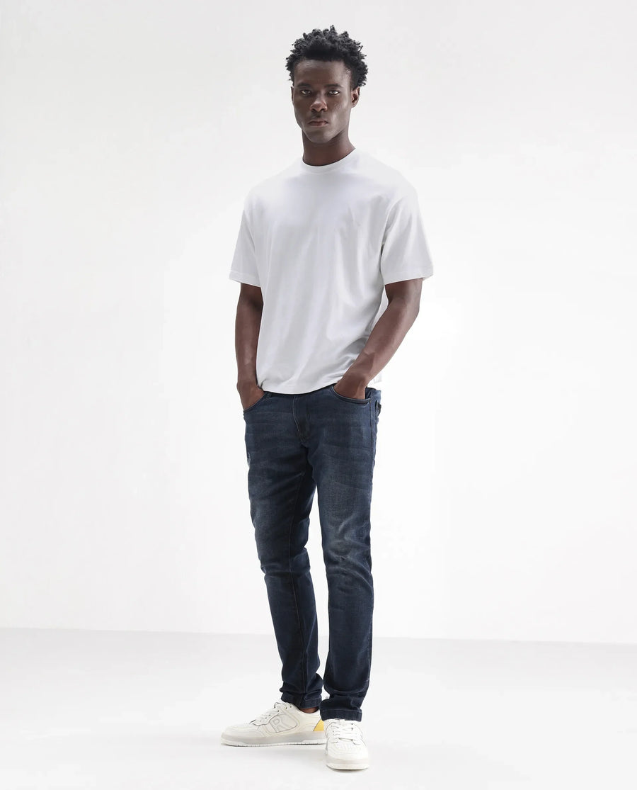 Rare Rabbit Men's Laiden Dusky Green Cotton Plain Hawk Slim Fit Jeans
