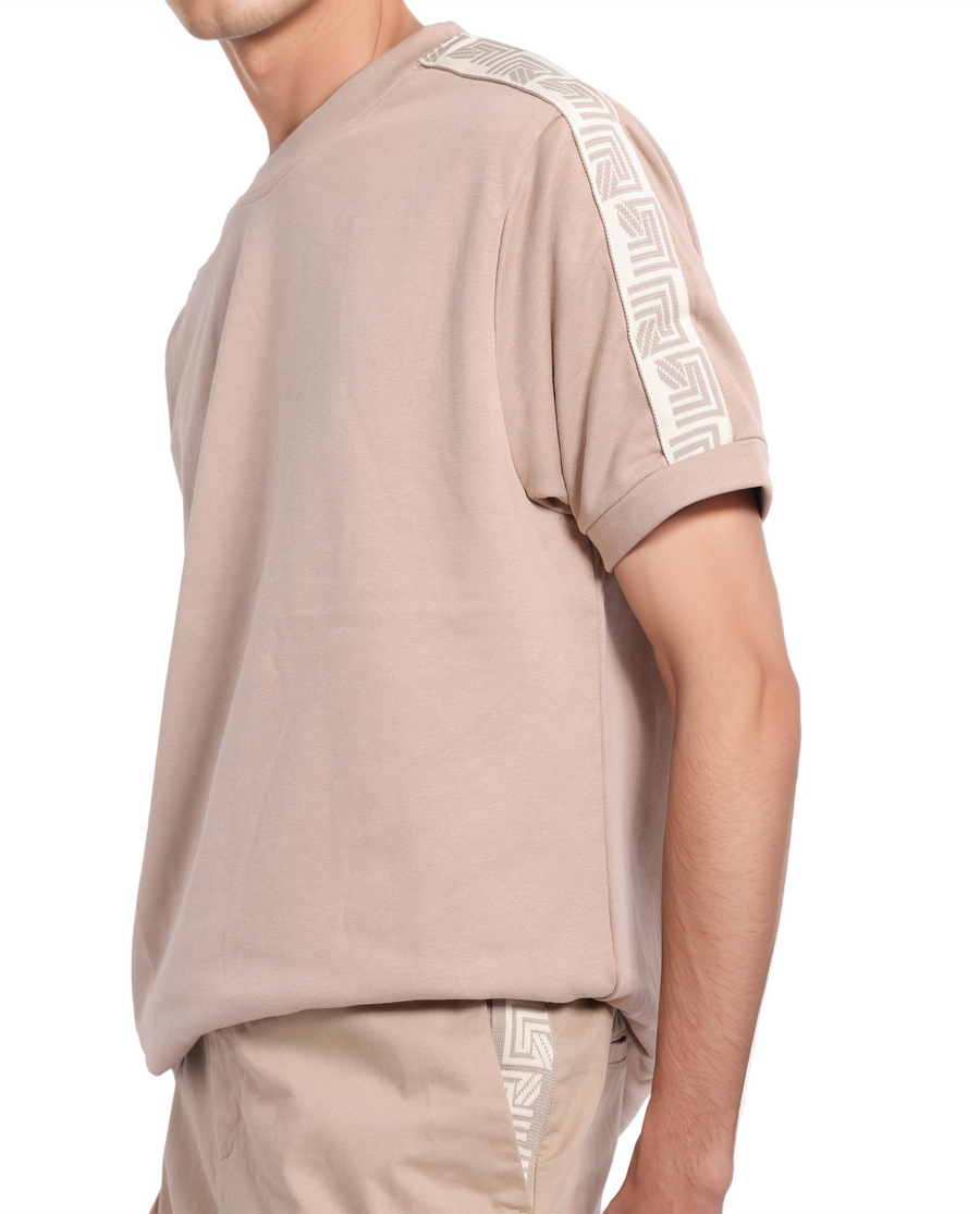 Rare Rabbit Men's Nobo Beige Cotton Monogram Print Oversized Fit Half Sleeve Crew Neck T-Shirt