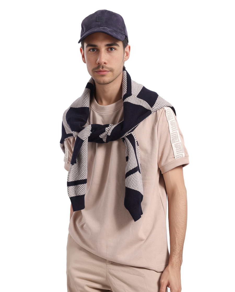 Rare Rabbit Men's Nobo Beige Cotton Monogram Print Oversized Fit Half Sleeve Crew Neck T-Shirt