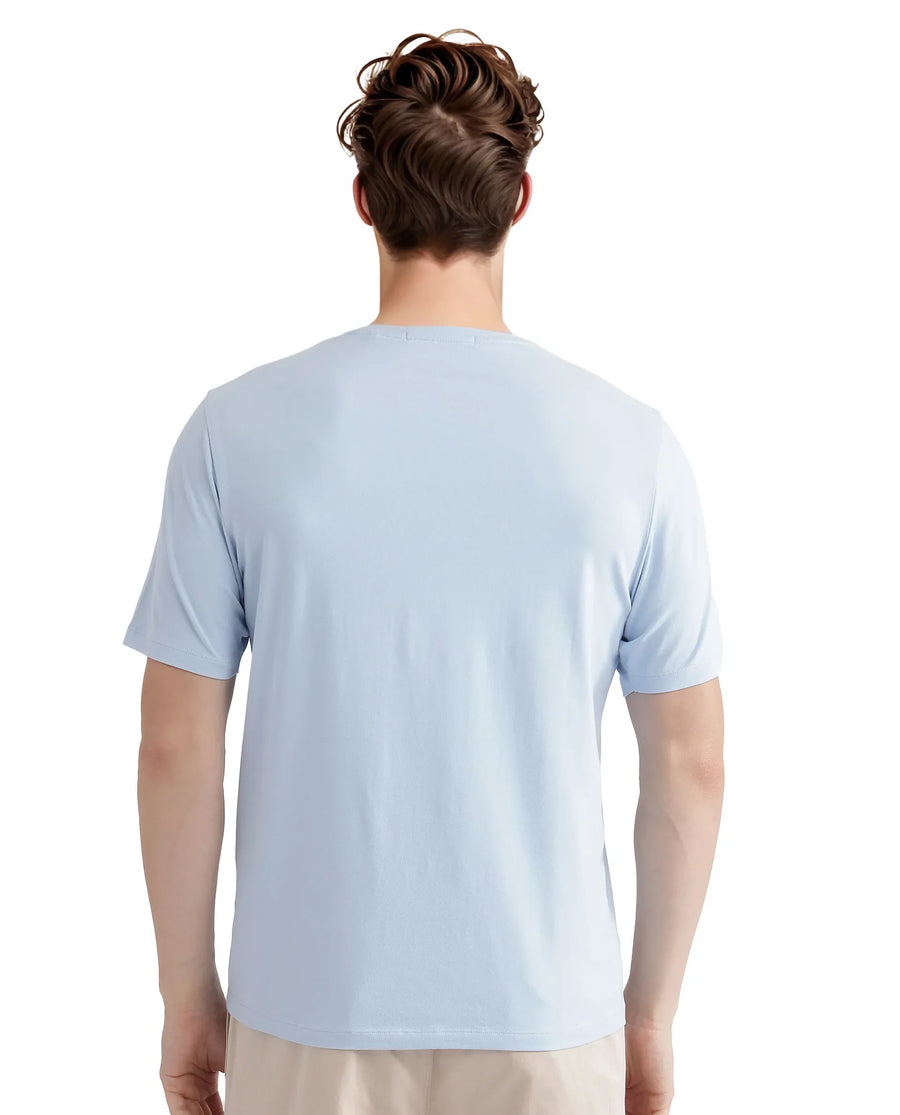 Rare Rabbit Men's Lalyy Light Blue Cotton Graphic Print Slim Fit Half Sleeve Crew Neck T-Shirt