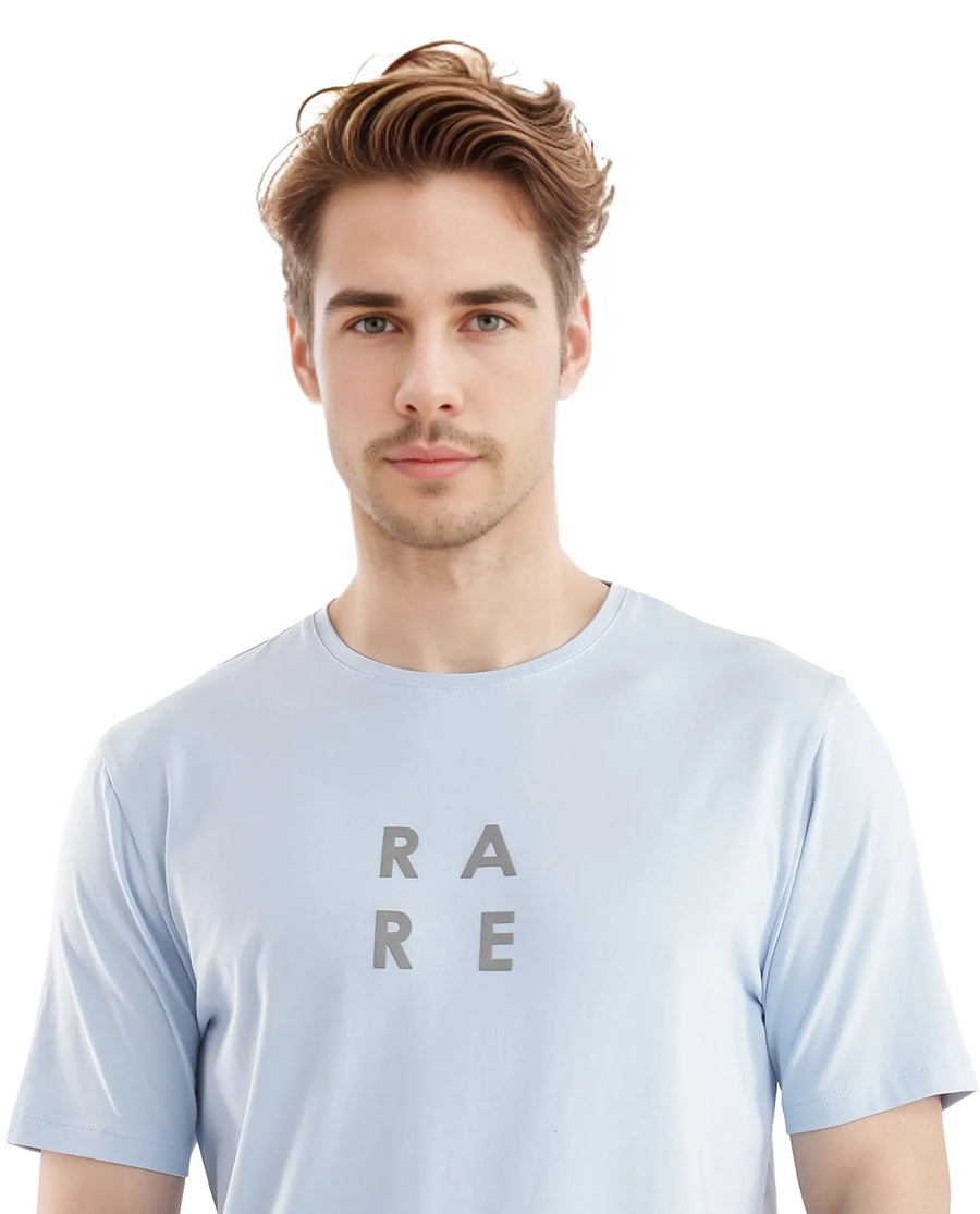 Rare Rabbit Men's Lalyy Light Blue Cotton Graphic Print Slim Fit Half Sleeve Crew Neck T-Shirt
