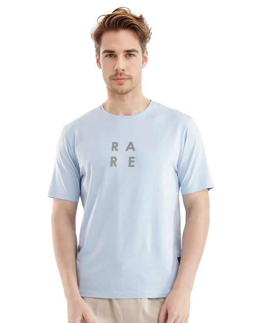 Rare Rabbit Men's Lalyy Light Blue Cotton Graphic Print Slim Fit Half Sleeve Crew Neck T-Shirt