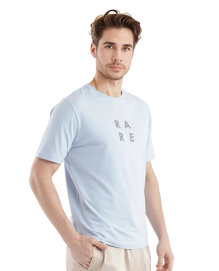 Rare Rabbit Men's Lalyy Light Blue Cotton Graphic Print Slim Fit Half Sleeve Crew Neck T-Shirt