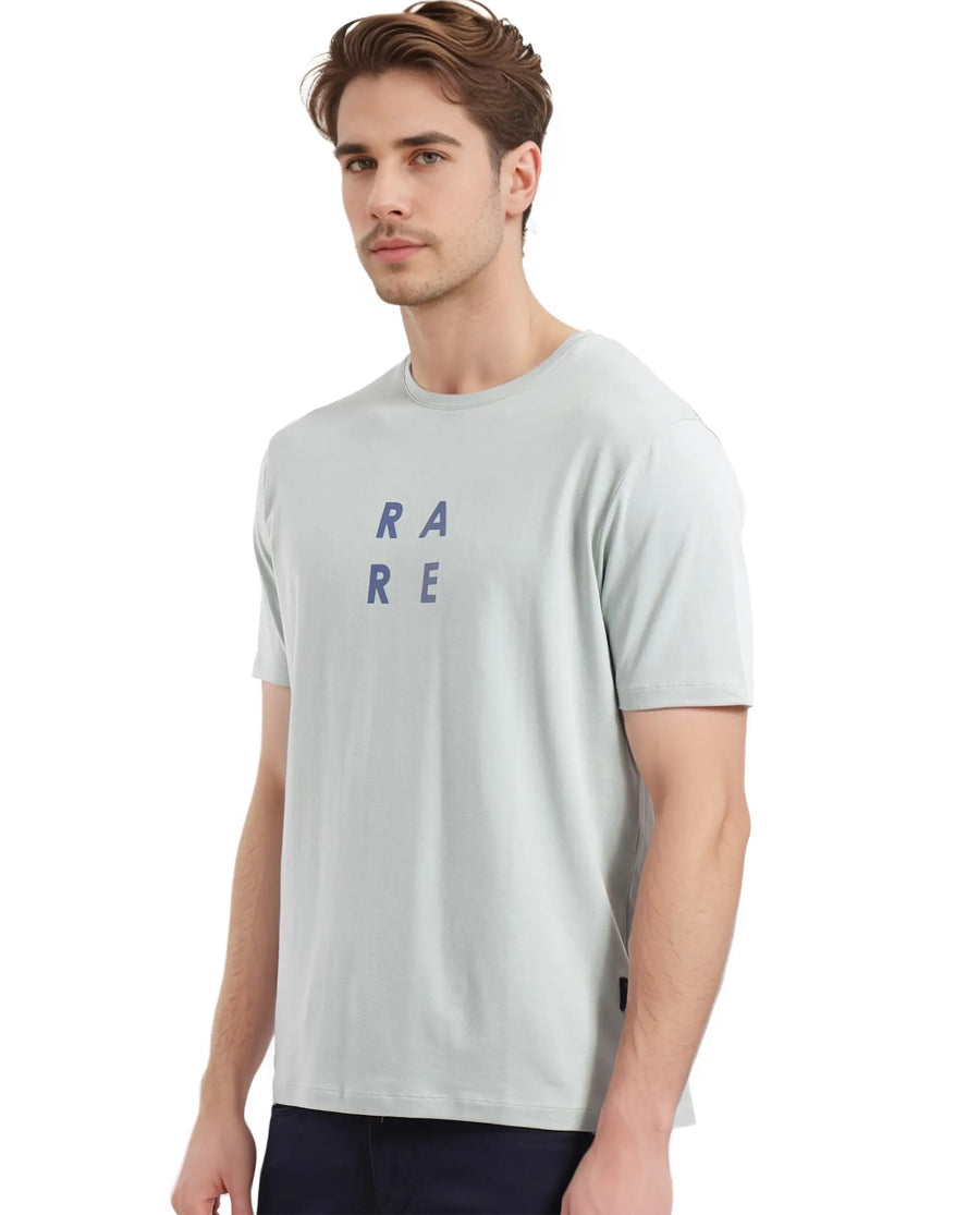 Rare Rabbit Men's Lalyy Pastel Green Cotton Graphic Print Slim Fit Half Sleeve Crew Neck T-Shirt