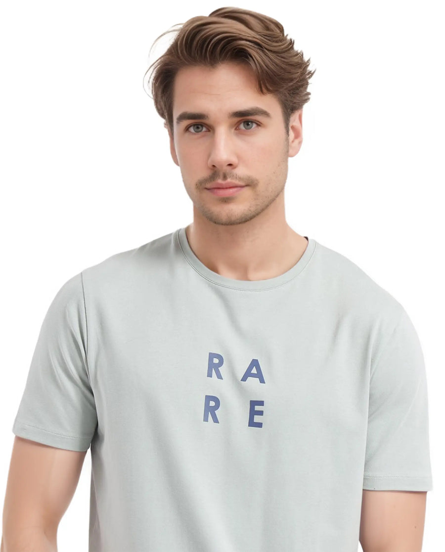 Rare Rabbit Men's Lalyy Pastel Green Cotton Graphic Print Slim Fit Half Sleeve Crew Neck T-Shirt