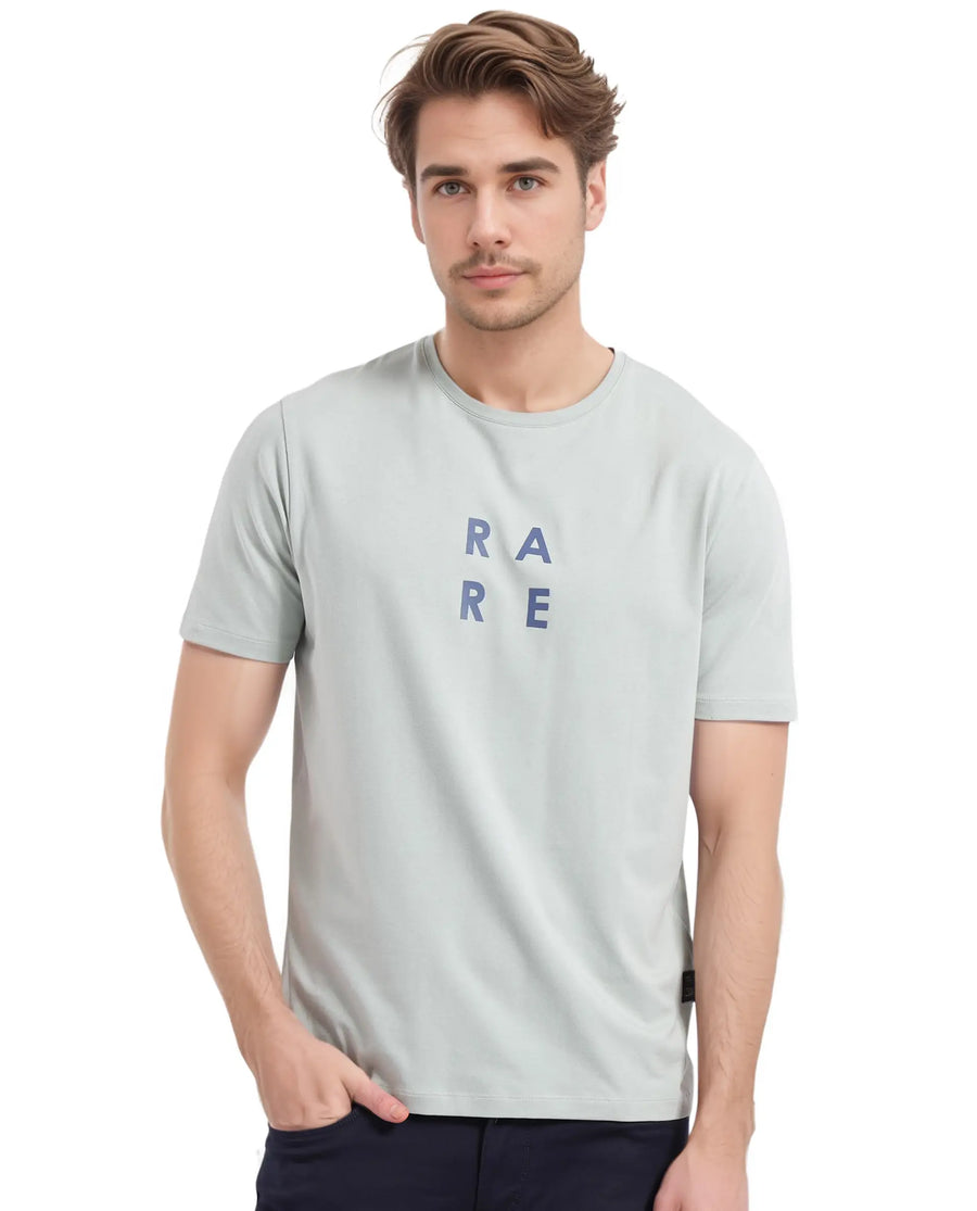 Rare Rabbit Men's Lalyy Pastel Green Cotton Graphic Print Slim Fit Half Sleeve Crew Neck T-Shirt