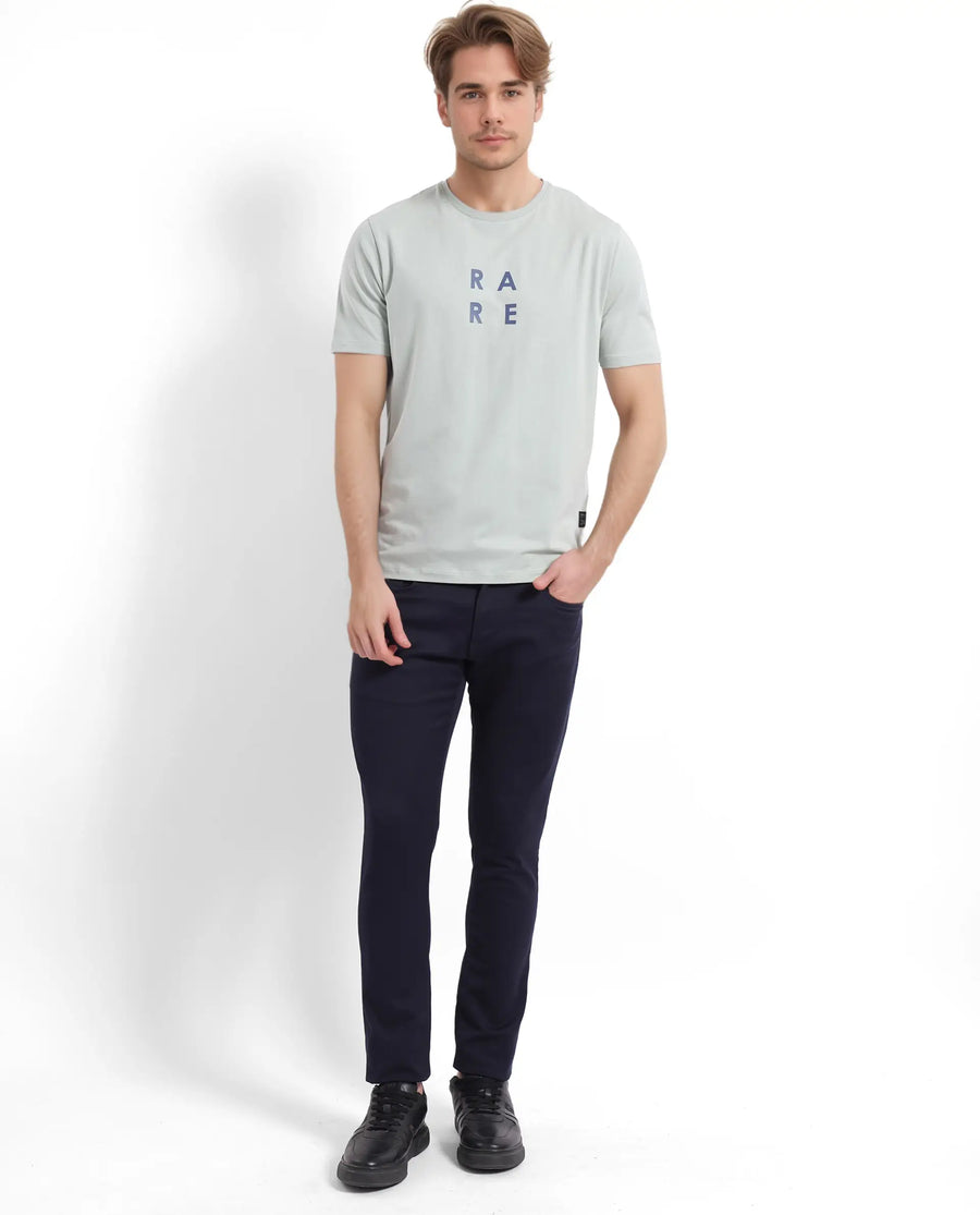 Rare Rabbit Men's Lalyy Pastel Green Cotton Graphic Print Slim Fit Half Sleeve Crew Neck T-Shirt