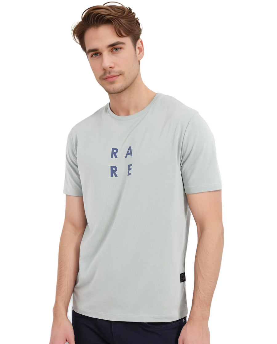 Rare Rabbit Men's Lalyy Pastel Green Cotton Graphic Print Slim Fit Half Sleeve Crew Neck T-Shirt
