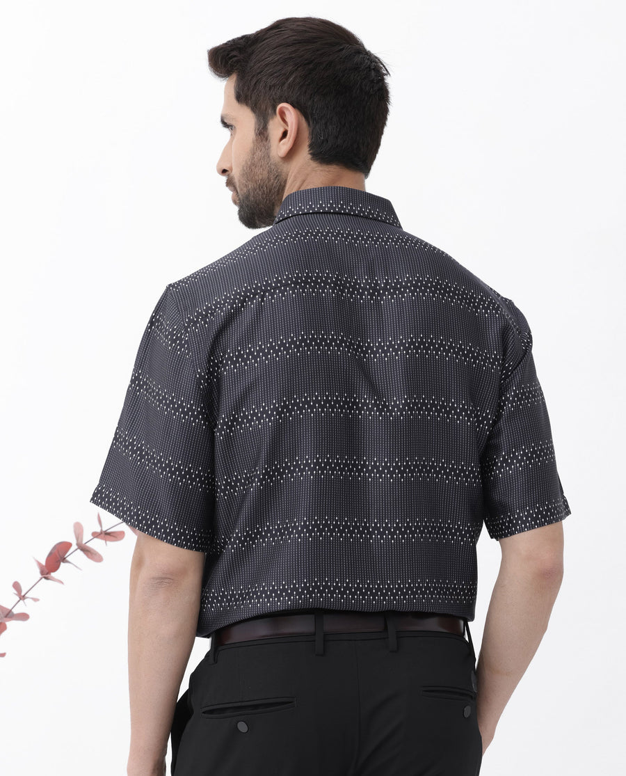 Rare Rabbit Men's Lamo Black Viscose Geometric Print Boxy Fit Half Sleeve Collared Shirt