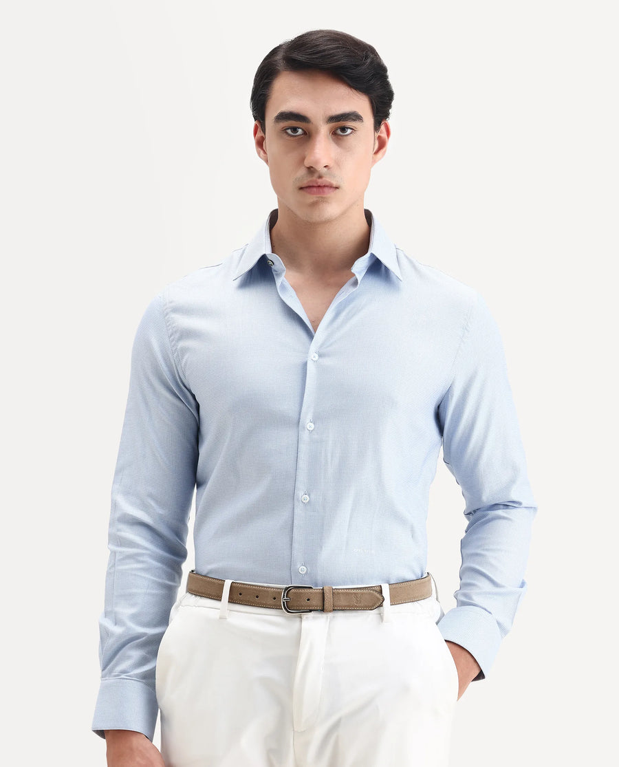 Rare Rabbit Men's Lanic Light Blue Cotton Textured Regular Fit Full Sleeve Collared Shirt