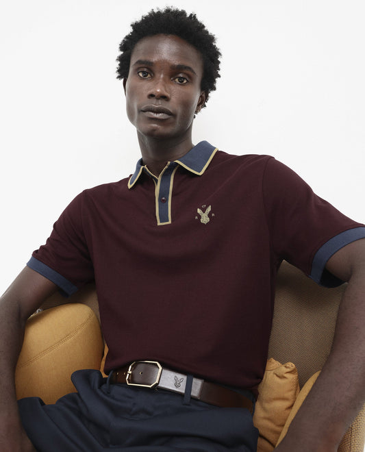 Rare Rabbit Men's Lark Dark Maroon Cotton Plain Regular Fit Half Sleeve Polo