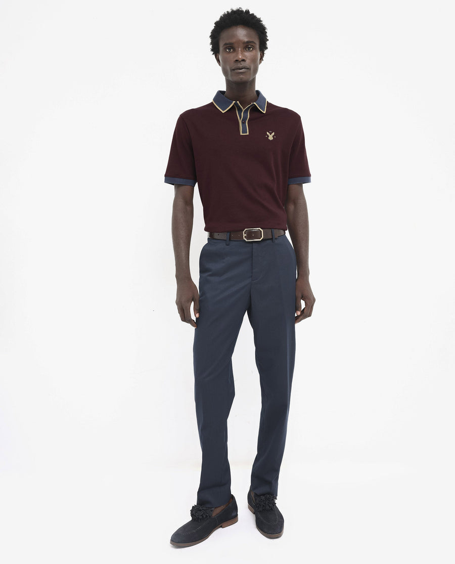 Rare Rabbit Men's Lark Dark Maroon Cotton Plain Regular Fit Half Sleeve Polo