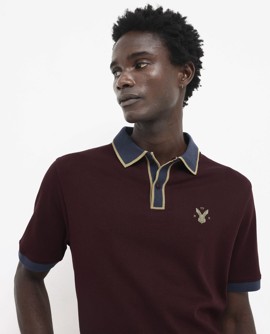 Rare Rabbit Men's Lark Dark Maroon Cotton Plain Regular Fit Half Sleeve Polo