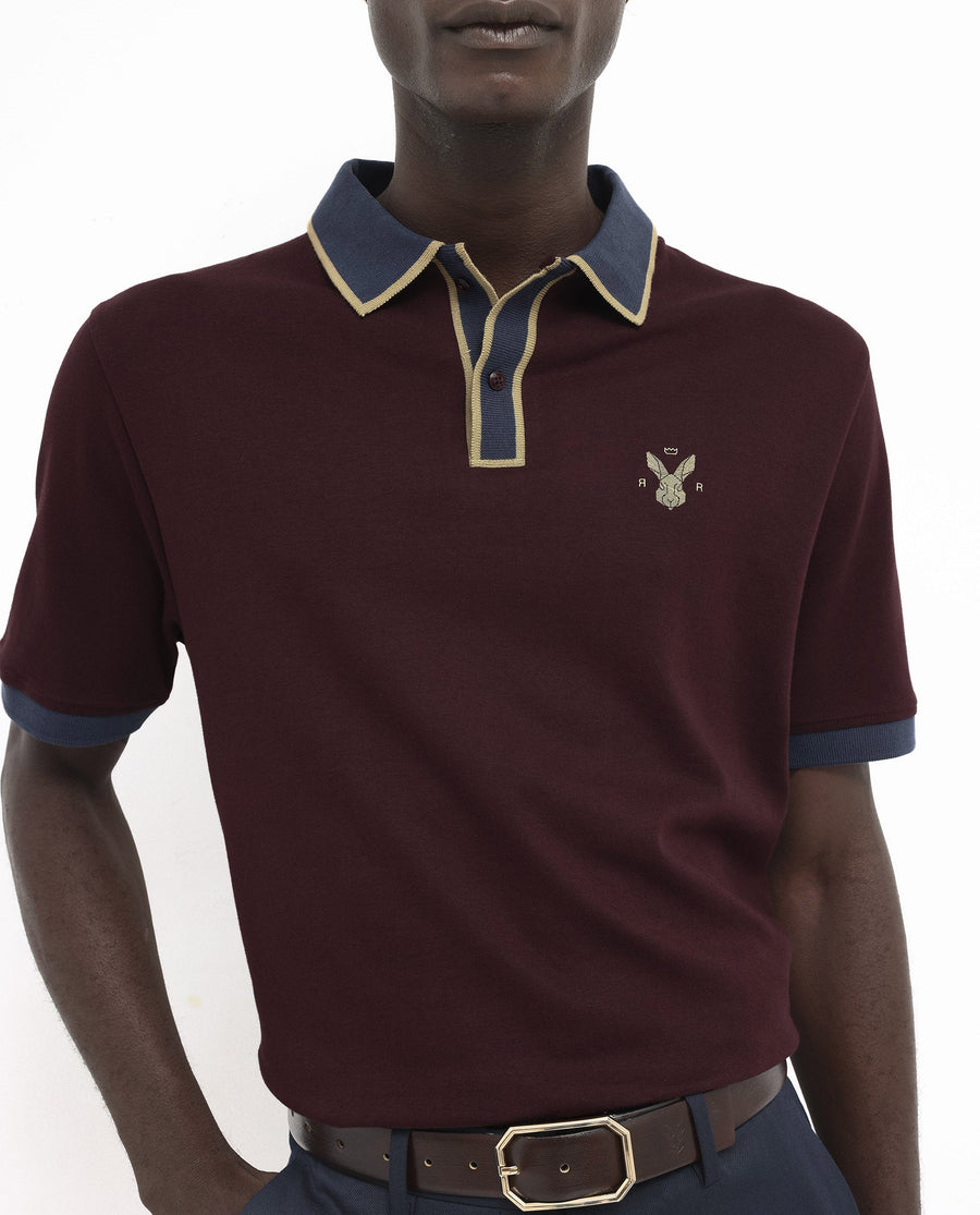Rare Rabbit Men's Lark Dark Maroon Cotton Plain Regular Fit Half Sleeve Polo