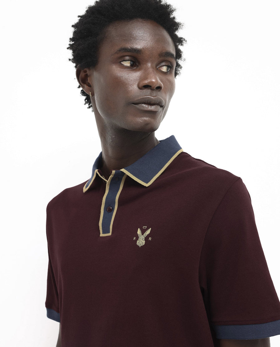 Rare Rabbit Men's Lark Dark Maroon Cotton Plain Regular Fit Half Sleeve Polo