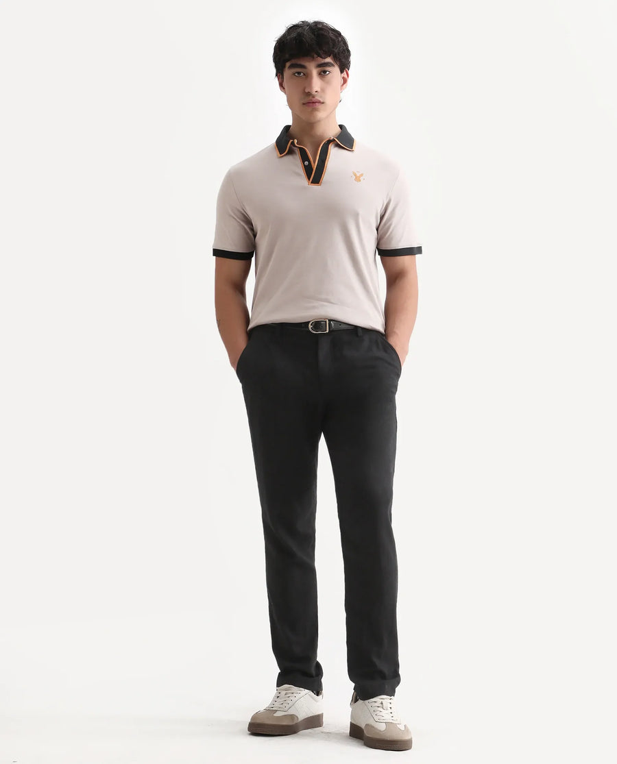 Rare Rabbit Men's Lark Dusky Beige Cotton Plain Regular Fit Half Sleeve Polo