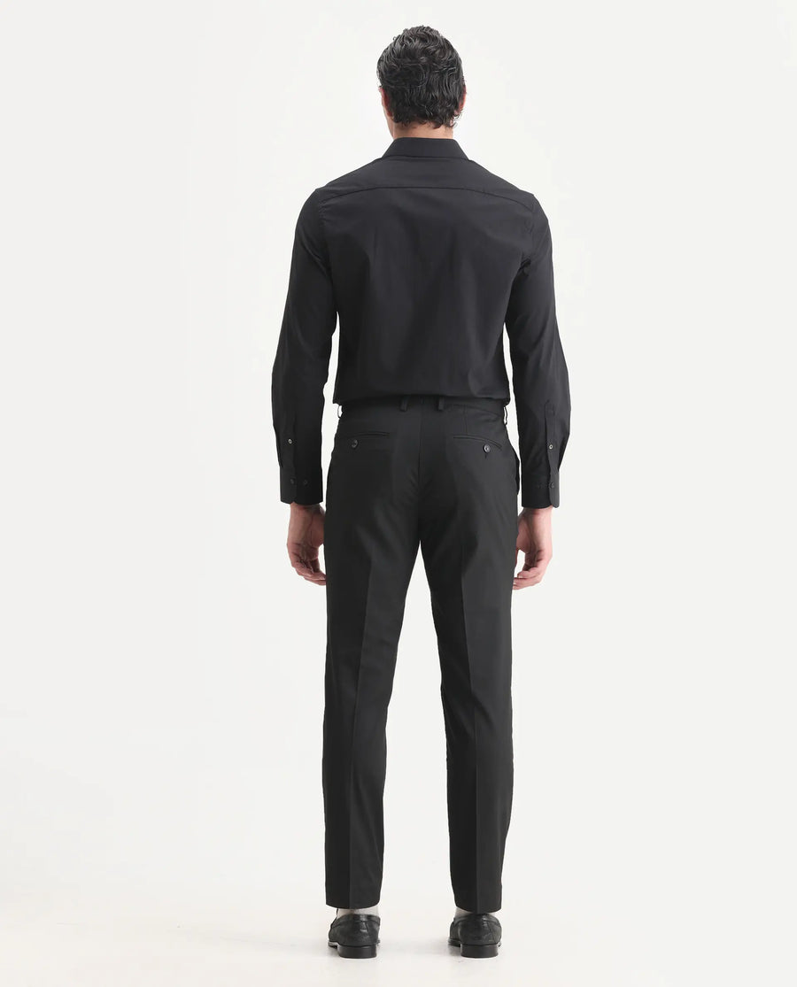 Rare Rabbit Men's Larkin Black Polyester Striped Print Tailored Fit Full Sleeve Lapel Neck Suits