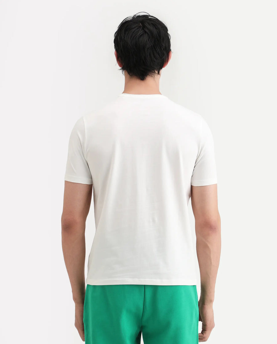 Rare Rabbit Men's Larri Off White Cotton Blend Fabric Half Sleeve Crew Neck Regular Fit Graphic Print T-Shirt