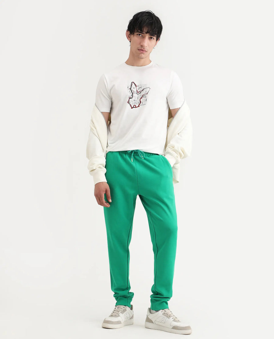 Rare Rabbit Men's Larri Off White Cotton Blend Fabric Half Sleeve Crew Neck Regular Fit Graphic Print T-Shirt