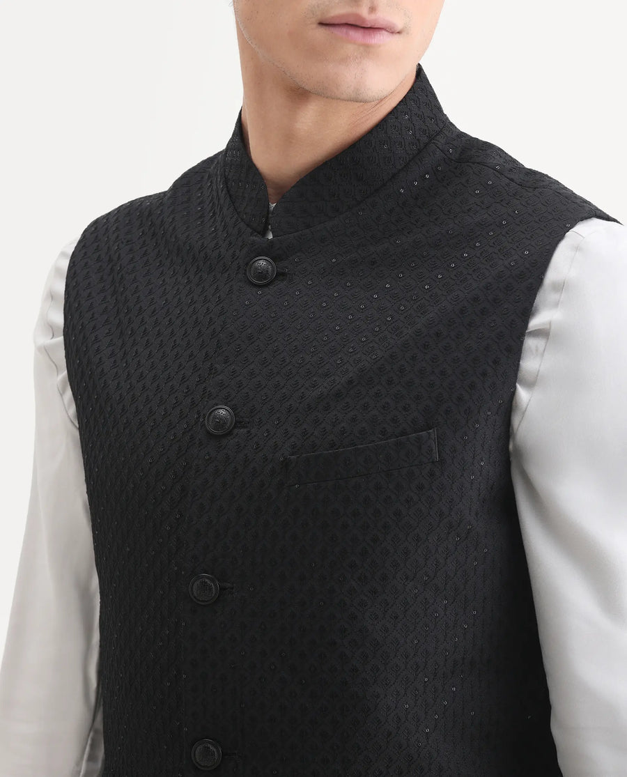 Rare Rabbit Men's Lasmos-B1 Black Viscose Embroidered Regular Fit Sleeveless Mandarin Collar Bandhgala Rare Rabbit Men's Lasmos-B1 Beige Viscose Embroidered Regular Fit Sleeveless Mandarin Collar Bandhgala Nehru Jacket