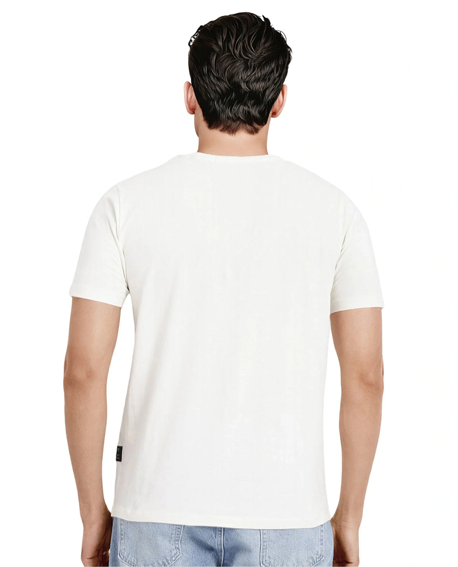 Rare Rabbit Men's Lason Off White Cotton Graphic Print Regular Fit Half Sleeve Crew Neck T-Shirt