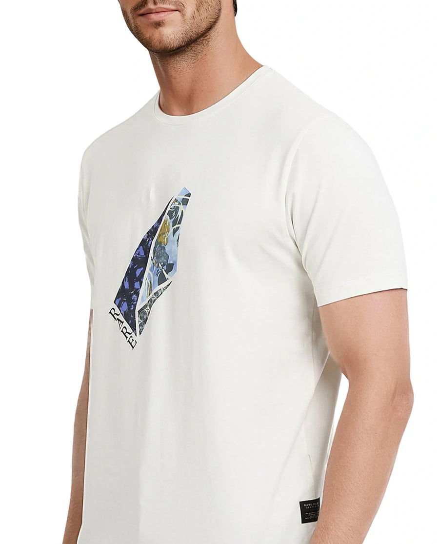 Rare Rabbit Men's Lason Off White Cotton Graphic Print Regular Fit Half Sleeve Crew Neck T-Shirt