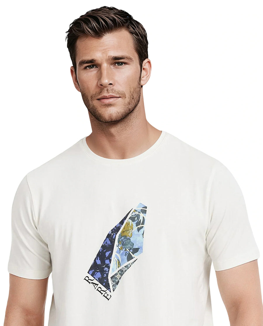 Rare Rabbit Men's Lason Off White Cotton Graphic Print Regular Fit Half Sleeve Crew Neck T-Shirt