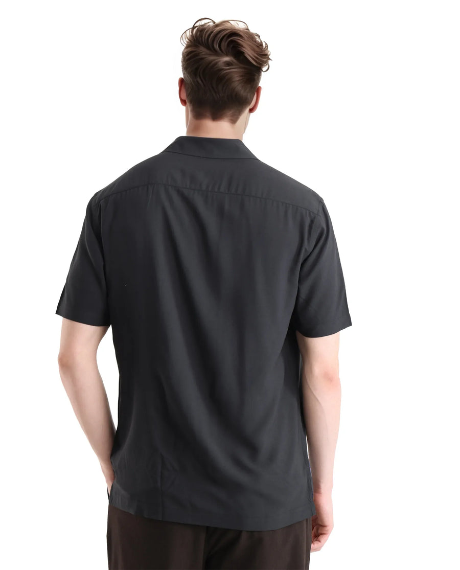 Rare Rabbit Men's Lato Black Viscose Floral Print Boxy Fit Half Sleeve Cuban Collar Shirt