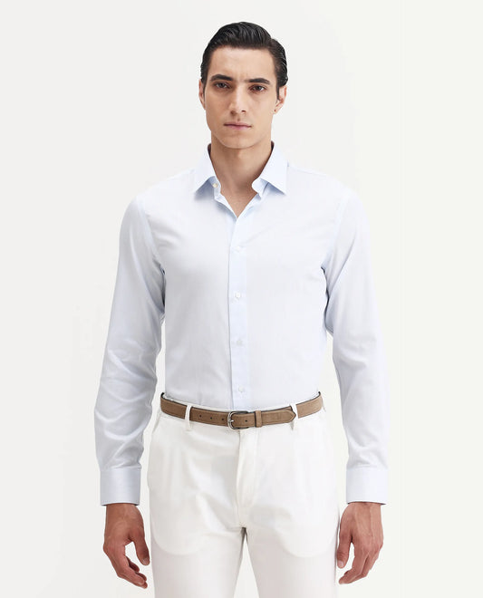 Rare Rabbit Men's Latter Light Blue Cotton Plain Regular Fit Full Sleeve Collared Shirt