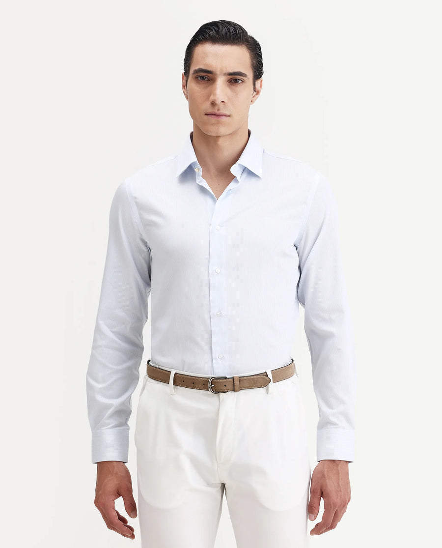 Rare Rabbit Men's Latter Light Blue Cotton Plain Regular Fit Full Sleeve Collared Shirt