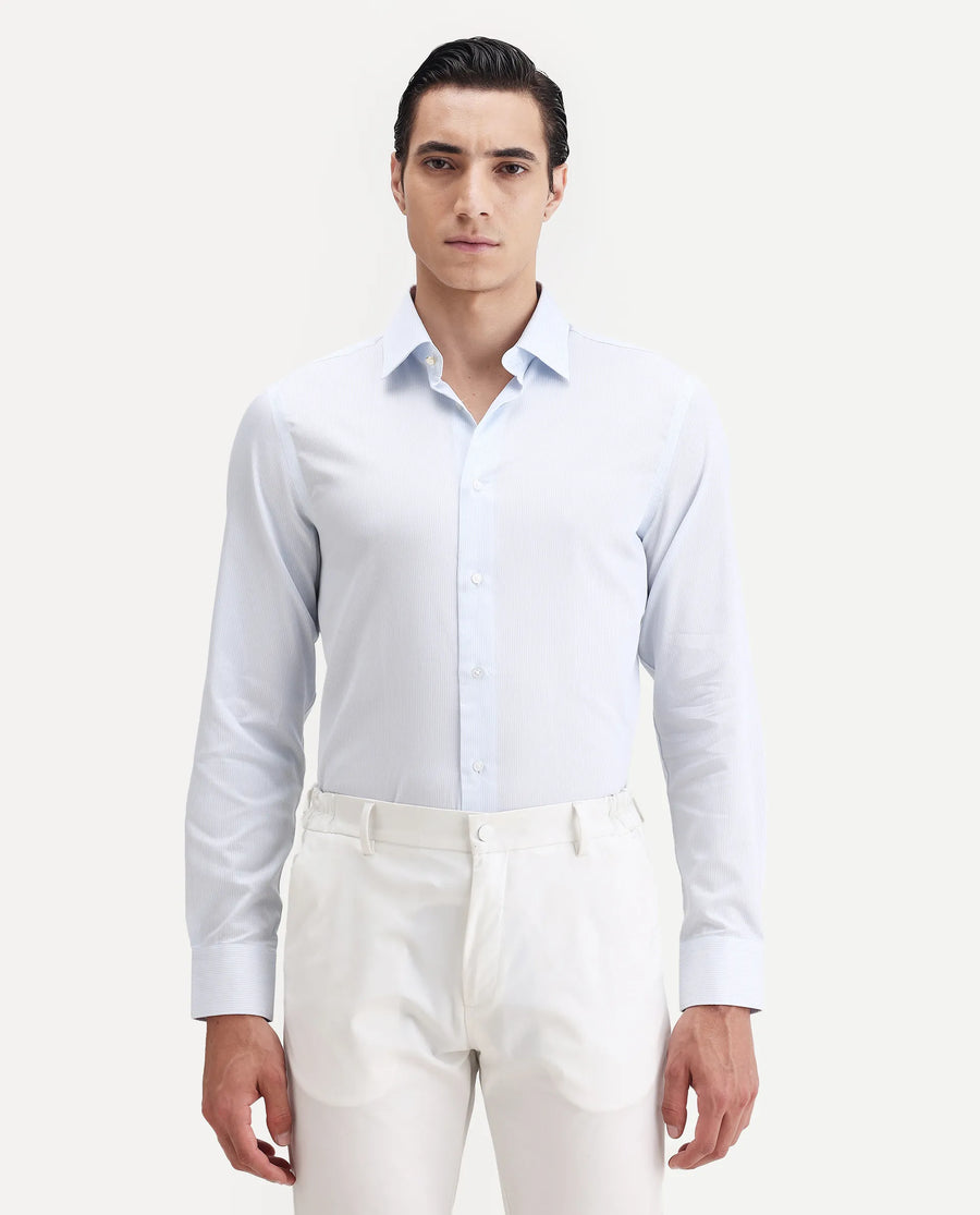 Rare Rabbit Men's Latter Light Blue Cotton Plain Regular Fit Full Sleeve Collared Shirt