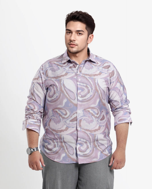 Rare Rabbit Men Lavato-L Light Purple Nylon Viscose Full Sleeve Cuban Collar Button Closure Boxy Fit Abstract Print Shirt