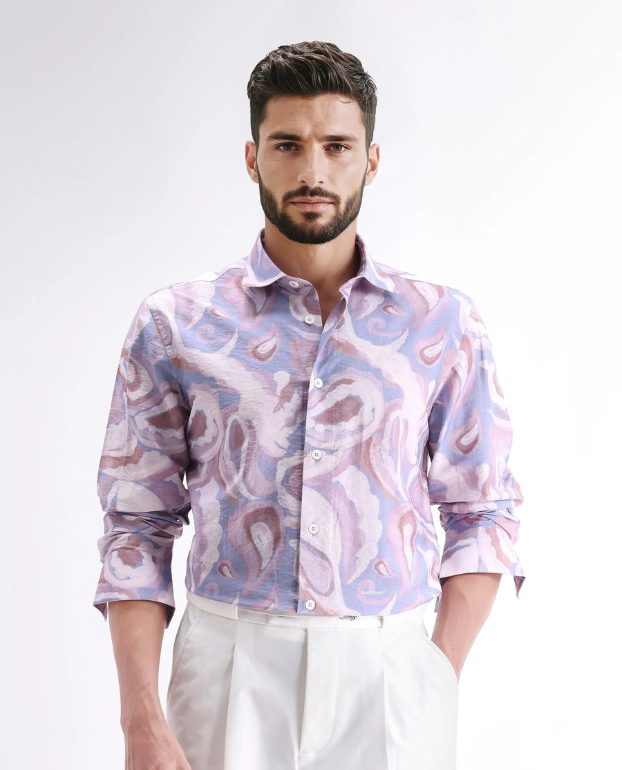 Rare Rabbit Men's Lavato Light Purple Viscose Blend Abstract Print Regular Fit Full Sleeve Collared Shirt