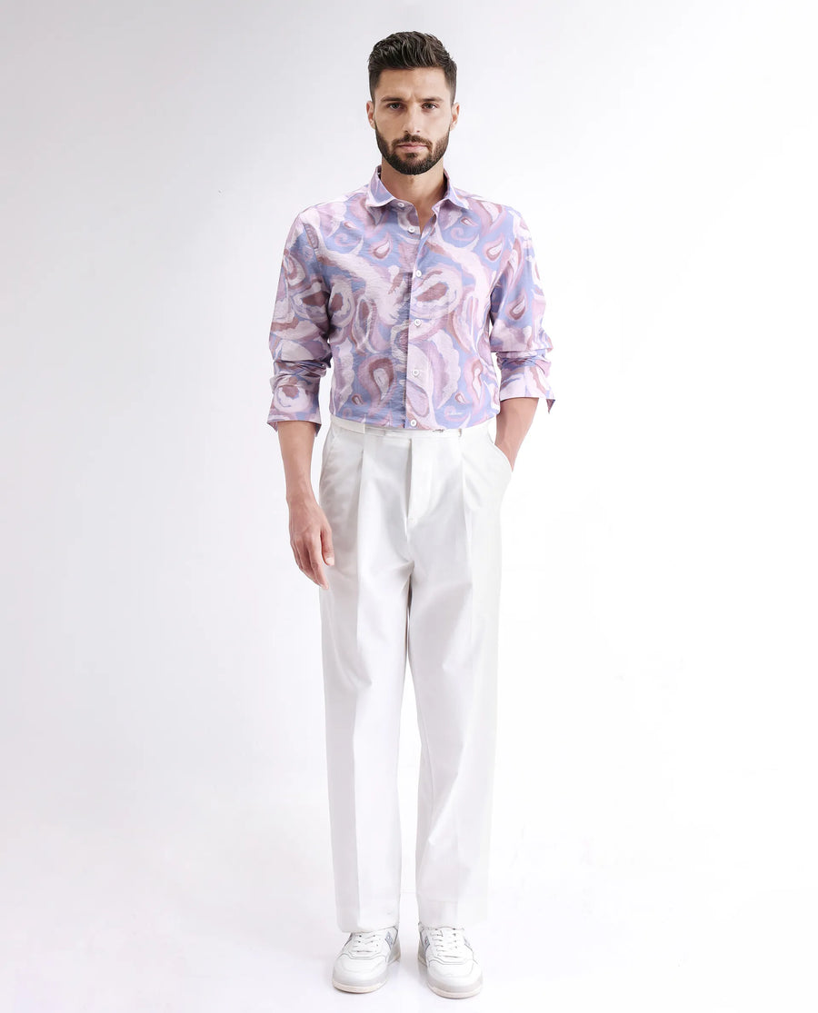 Rare Rabbit Men's Lavato Light Purple Viscose Blend Abstract Print Regular Fit Full Sleeve Collared Shirt