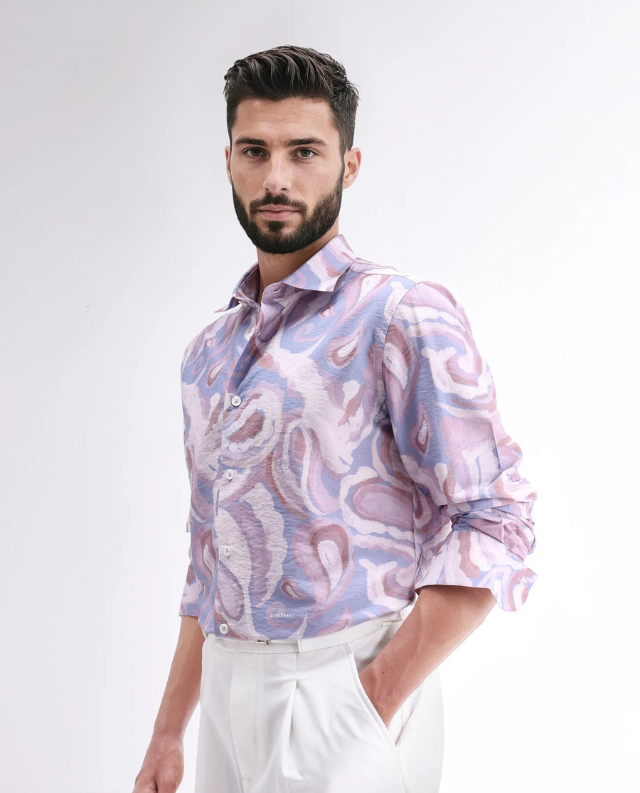 Rare Rabbit Men's Lavato Light Purple Viscose Blend Abstract Print Regular Fit Full Sleeve Collared Shirt