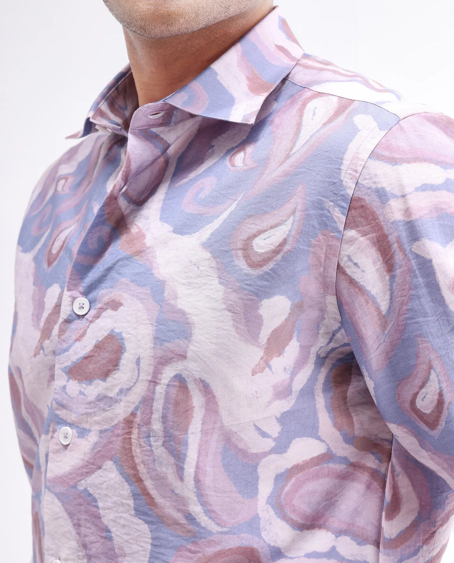 Rare Rabbit Men's Lavato Light Purple Viscose Blend Abstract Print Regular Fit Full Sleeve Collared Shirt