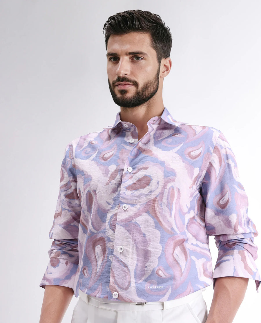 Rare Rabbit Men's Lavato Light Purple Viscose Blend Abstract Print Regular Fit Full Sleeve Collared Shirt