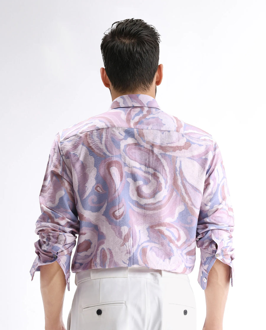 Rare Rabbit Men's Lavato Light Purple Viscose Blend Abstract Print Regular Fit Full Sleeve Collared Shirt