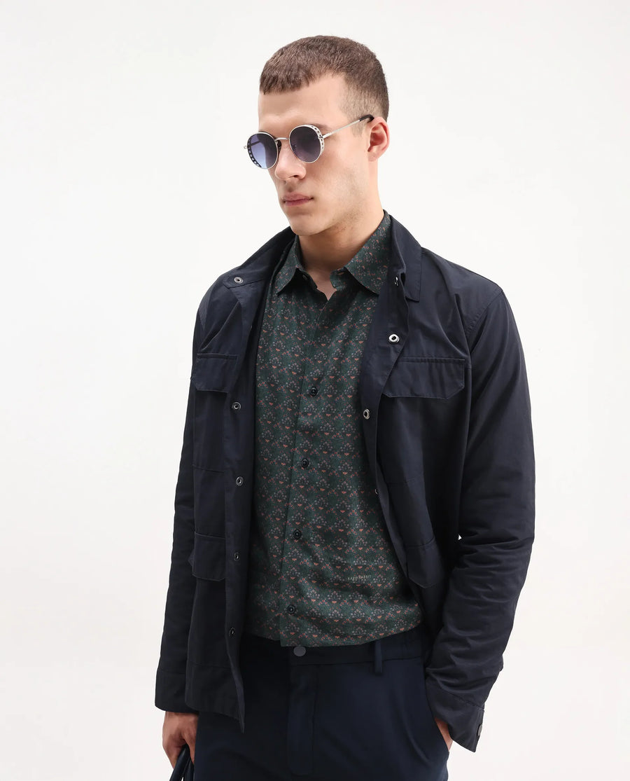 Rare Rabbit Men's Lavi Dark Green Viscose Floral Print Regular Fit Full Sleeve Collared Shirt