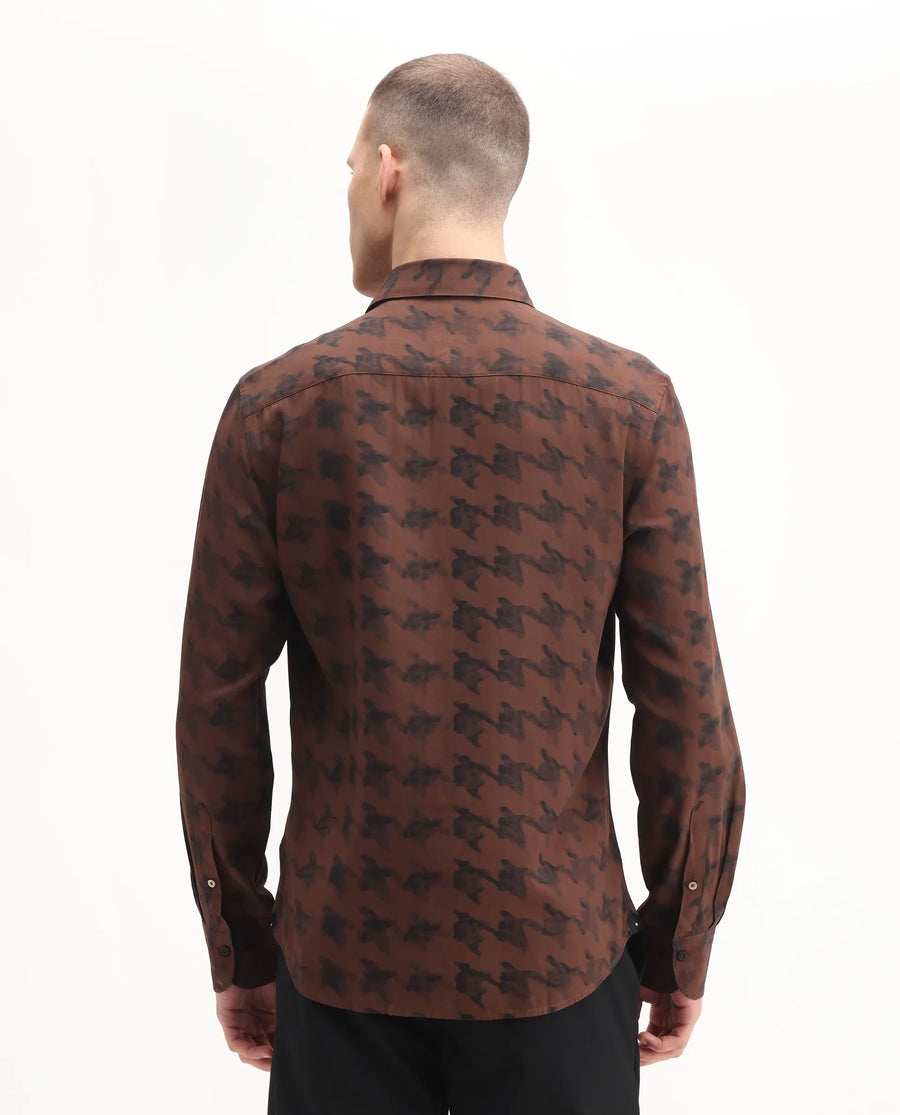 Rare Rabbit Men's Laxo Black Viscose Houndstooth Print Regular Fit Full Sleeve Collared Shirt