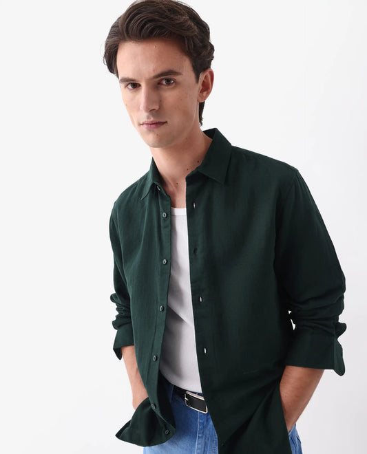 Rare Rabbit Men's Layerr-26 Teal Cotton Plain Regular Fit Full Sleeve Collared Shirt