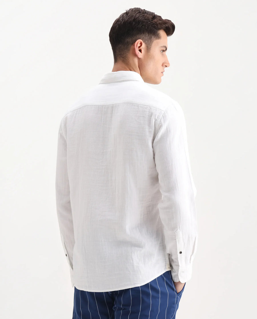 Rare Rabbit Men's Layerr-26 White Cotton Plain Regular Fit Full Sleeve Spread Collar Shirt