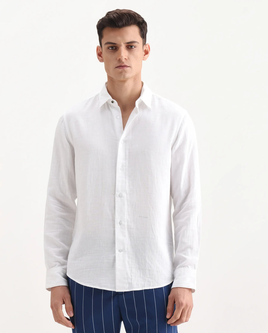 Rare Rabbit Men's Layerr-26 White Cotton Plain Regular Fit Full Sleeve Spread Collar Shirt