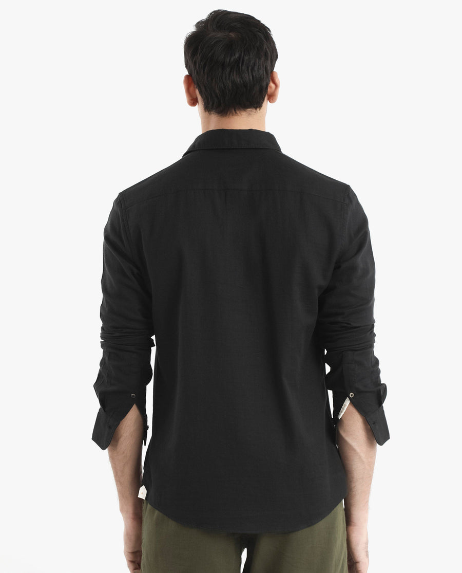 Rare Rabbit Men's Layerr-2 Black Cotton Plain Regular Fit Full Sleeve Collared Shirt