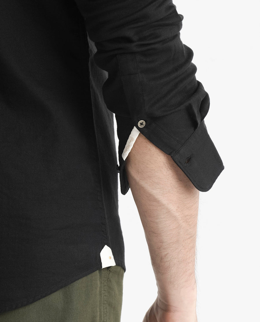 Rare Rabbit Men's Layerr-2 Black Cotton Plain Regular Fit Full Sleeve Collared Shirt