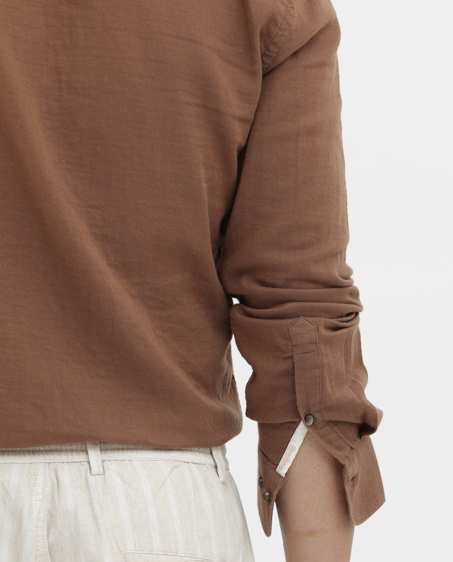Rare Rabbit Men's Layerr Brown Cotton Plain Regular Fit Full Sleeve Collared Shirt