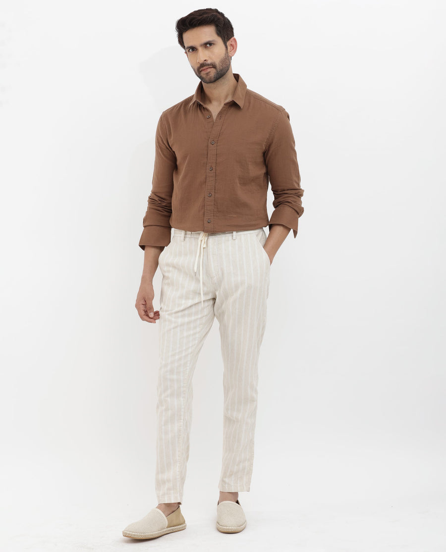 Rare Rabbit Men's Layerr Brown Cotton Plain Regular Fit Full Sleeve Collared Shirt